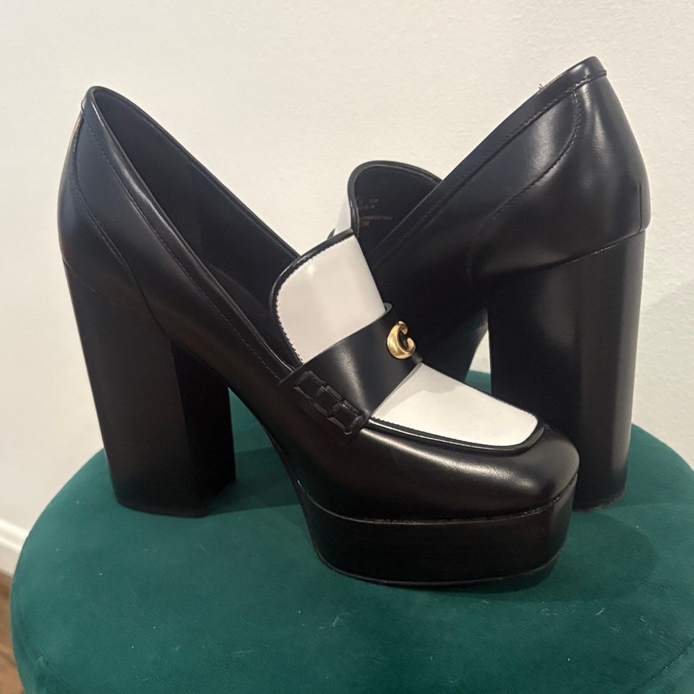 Coach Black and White Platform Loafers - Picture 6 of 6